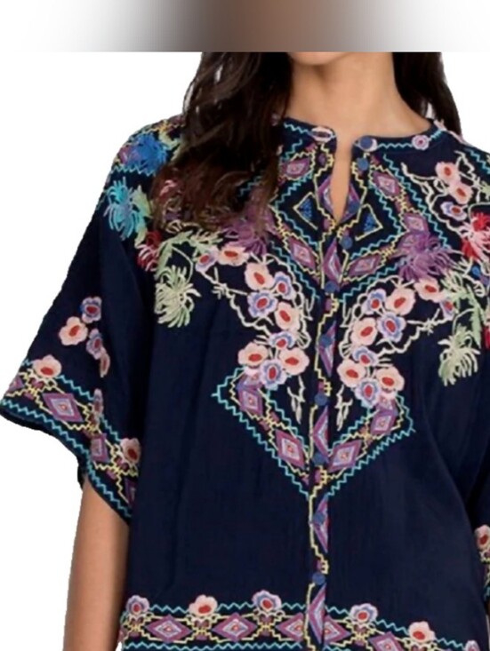 Johnny Was Tops - Johnny Was Blouse Women Blue Sz S Tuscany Night Embroidered Oversized Button-Up